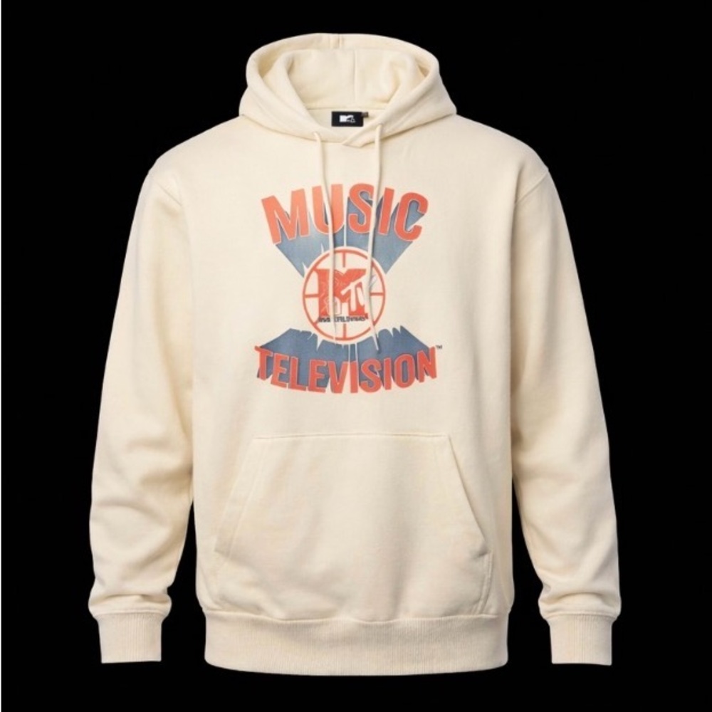 Vintage MTV Music Television Basketball Hoodie Pullover Sweatshirt Mens M Khaki